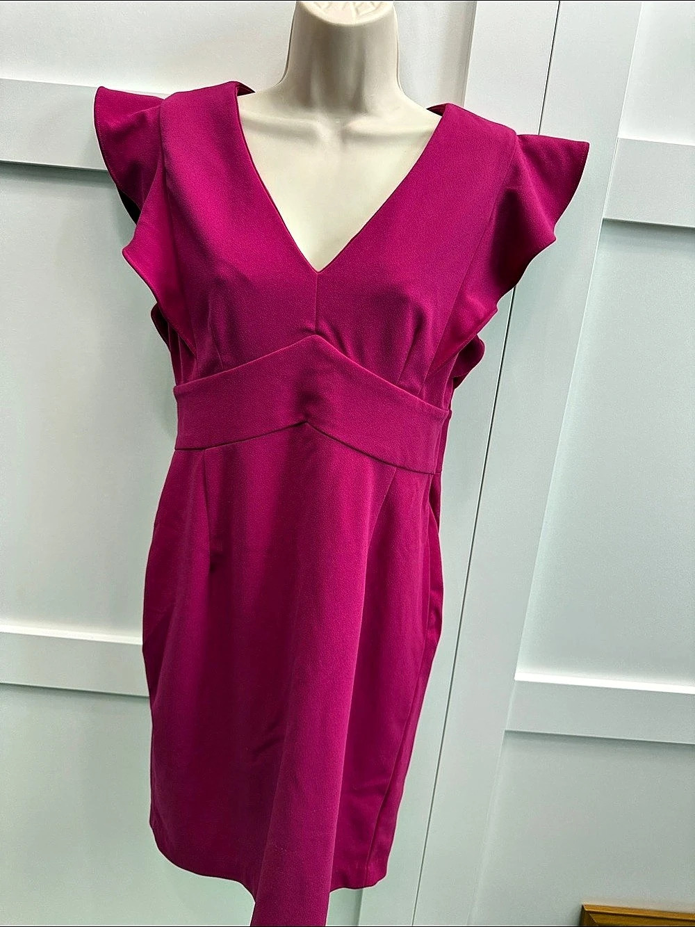 DKNY Flutter Short-Sleeve V-Neck Faux-Wrap Dress Mini Dress Pink Medium